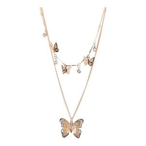 3D Butterflies Pendants Faux Crystals Necklace